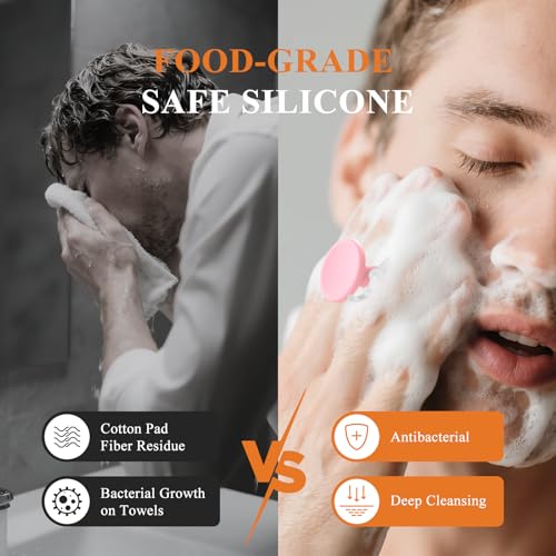 VWMYQ Silicone Face Scrubber for Men, Gentle Exfoliator Pad & Massager, Facial Cleansing Brush Silicone Face Wash Brush Removes Dead & Dry Skin（Pink） - color: Pink