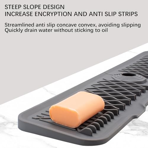 24 Inch Faucet Mat for Kitchen Sink Silicone Sink Splash Guard 5° Slope Faucet Draining Mat Dish Soap Sponge Holder Around Faucet Bathroom Gadgets Sink Accessories Drying Mats Organizer, Black - color: Black