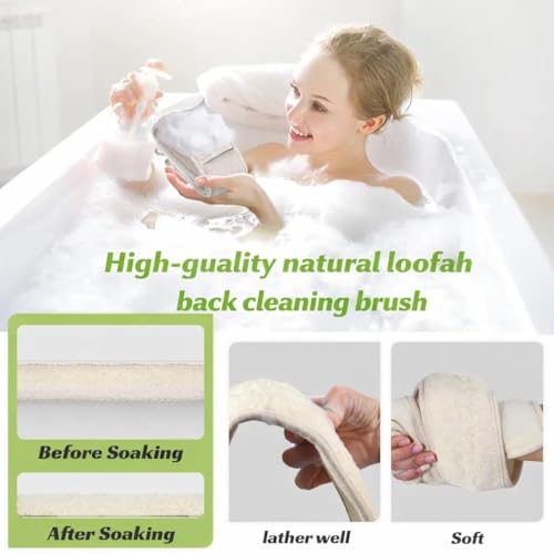 Natural Loofah Back Scrubber, Exfoliating Sponge Set for Showers | Unisex Body Exfoliator and Oval Bath Pads for Back Deep Cleansing, Ideal for Men and Women at Home, Gym or During Travel