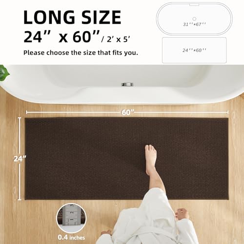 TYUU Bathroom Runner Rug, Long Bath Mat Washable Thin Quick Dry Low Pile Bathroom Runner Rugs 24 x 60 Non Slip, Brown 24"x60" - color: Brown01, size: 2' X 5' (Runner)