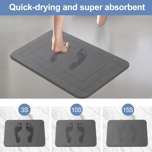 2 Pack Stone Bath Mat, Diatomaceous Earth Shower Mat, Non-Slip Super Absorbent Quick Drying Bathroom Kitchen Floor Mat (Grey, 24x15) - color: Grey Rectangle