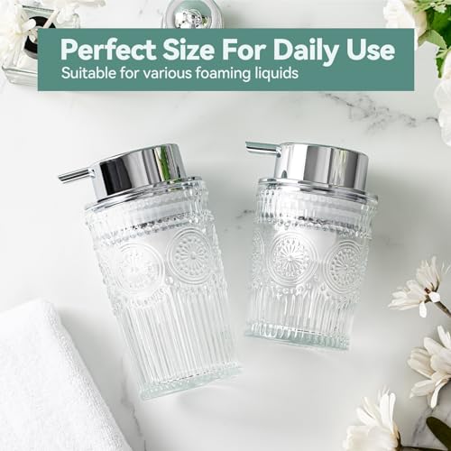 Glass Foaming Soap Dispenser - Foam Hand Soap Dispenser Bathroom, 10 OZ Clear Refillable Liquid Dispenser for Kitchen Dish Dispenser Silvery Foam Pump - color: Silvery-10 Oz