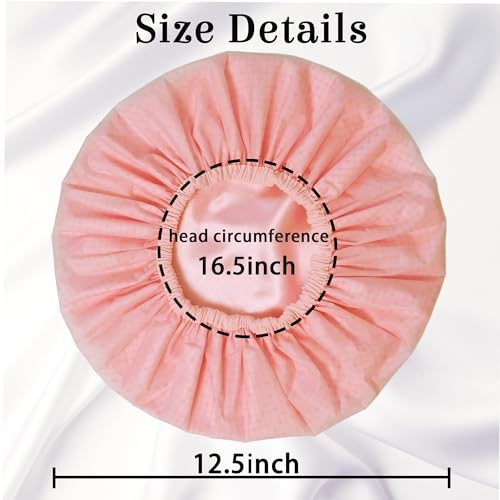 Shower Cap for Women, Shower Caps Reusable Waterproof, Large Plastic Satin Lined Shower Cap for Braids Long Hair - color: Pink grid