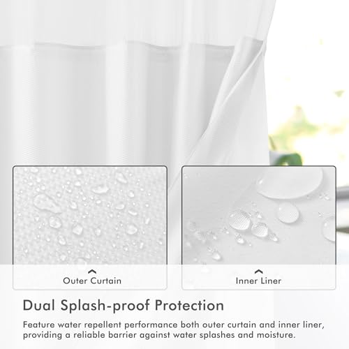 Mrs Awesome No Hook Shower Curtain with Snap-in Liner, Embossed Waffle Design Fabric Shower Curtain for Bathroom, Soft & Lightweight, 71x86, White - color: White, size: 71"W x 86"L (Pack of 1)