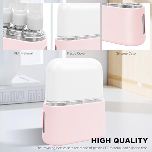 Skycase Travel Bottles - Leak Proof Refillable Tsa Approved Travel Size Toiletries, 4 in 1 Liquid Bottles Containers with Labels and Funnel Airplane Accessories Kits for Lotion Liquid (Pink) - color: Pink, size: 4 in 1
