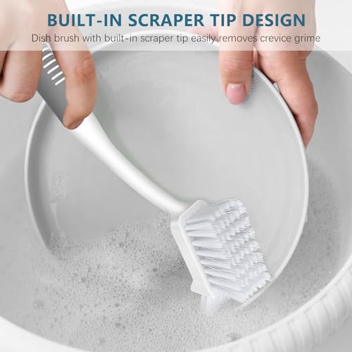 SetSail Dish Brush Set of 3 Piece, Dish Scrub Brush with Long Handle Deep Cleaning Brush with Scraper Tip for Kitchen Dishes Bottle Cup Pot Pan, Grey - color: Gray