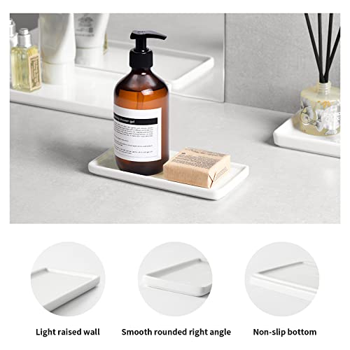 Gurygo 2 Pack 6" Bathroom Tray for Counter - Ceramic Vanity Trays for Bathroom - Small Rectangle Ceramic Tray - Kitchen Soap Trays for Kitchen Counter (White, Set/2) - color: White, size: S - 6.3"(Set/2)