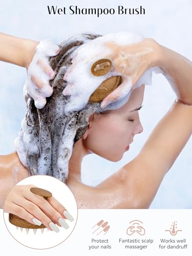 HEETA Scalp Massager Hair Growth, Soft Silicone Scalp Scrubber Shampoo Brush for Exfoliation, Dandruff Removal & Head Massage Stress Relax, Wet & Dry Use for Thick, Thin Hair Care, Brown - color: Brown