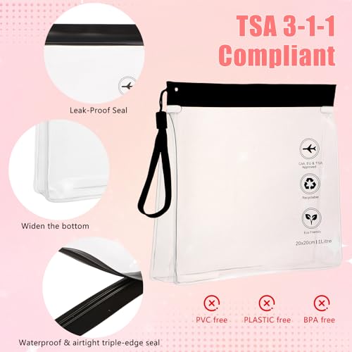 Reusable Quart Size TSA-Approved Toiletry Bag with Gusseted Bottom, Clear Makeup Cosmetic Bag Organizer, 4-Pack of 16 mil Quart Size Travel Bag for Toiletries, Carry-on Travel Accessories Essentials - color: Black