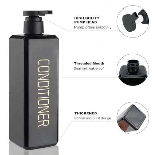 Shampoo and Conditioner Dispenser Shower Soap Bottles 3 Pack 550ml/18.6oz Refillable Shampoo Pump Bottle Dispenser Plastic Empty Body Wash Dispensers with Stylish Permanent Labels for Bathroom (Black) - color: Black