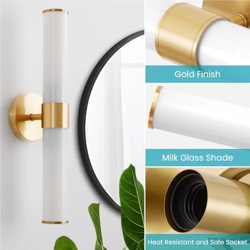 Gold Bathroom Light Fixtures, Vanity Lights for Mirror with Milk Glass Shade, 20 Inch Up and Down Wall Sconces for Bathroom Bedroom Living Room Hallway - Bulb Not Included - color: Gold-C
