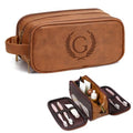 Travel Toiletry Bag For Mens PU Leather Engraved Initials (Yellow Brown G) | Personalized Gifts For Father Husband Groomsmen Birthday Waterproof Dopp Kit Bag Beach Travel Essentials Bathroom Organizer - color: Yellow Brown, style: G