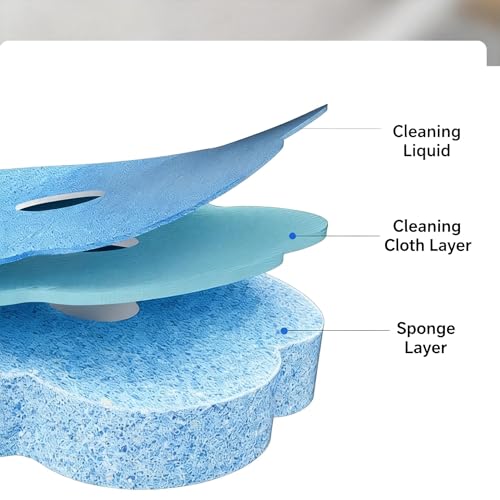 Disposable Toilet Brush Set with 24 Refill Heads, Wall Mounted Bathroom Cleaning Wand, 3-Layer Scrubbing Pads with Built-in Cleaner, One-Click Contactless Replacement, White and Gold