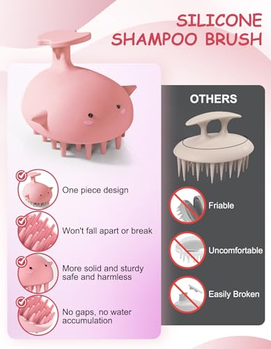 Scalp Massager Hair Growth, Silicone Scalp Scrubber Shower Shampoo Brush | One-Piece Silicone Scalp Exfoliator, Wet & Dry Hair Care, No Seams to Trap Water or Grime, Flakes and Buildup - color: Pink
