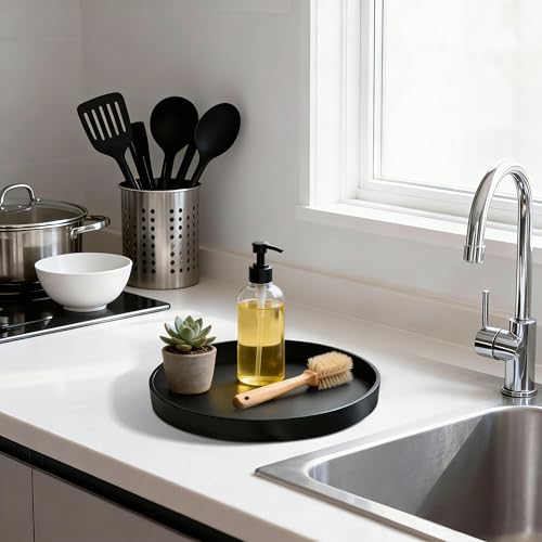 1 Pack 8" Bathroom and Vanity Tray, ABS Bathroom Counter Organizer, Coffee Table Decor for Perfume, Candles, Keys &More. Kitchen Countertop Organizer, Decorative Tray Soap Holder, Black - color: Black, size: 8"