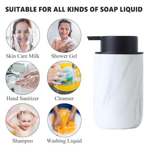 Marble Foaming Soap Dispenser Set - 2 Pack White Marble Ceramic Foam Dish Hand Soap Dispenser with Black Pump for Bathroom, Bathroom Dispenser Set for Modern Home Farmhouse Decor - color: White Marble, size: Foaming dispenser