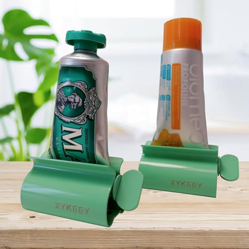 XYKEEY Toothpaste Tube Squeezer - Set of 2 Toothpaste Squeezer Rollers, Metal Toothpaste Tube Wringer Seat Holder Stand (Green) - color: Green