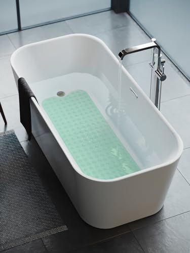 Bathtub and Shower Mats, Extra Long Non-Slip Bath Tub Mat 39 x 16 Inch, Machine Washable BathMat with Suction Cups & Drain Holes for Bathroom Floor, Clear Pale Green - color: Clear Pale Green
