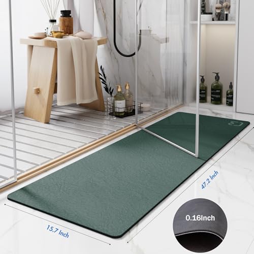 RUERYA Bathroom Runner Mat Rug Long-Bath Mat for Bathroom Non Slip Absorbent Quick Dry Thin Bath Rug-Bath Floor Mat Rubber Backed Bathmat-Shower Rug Easy Care, 15.7"x47.2", Dark Green - color: Dark Green, size: 1'4" x 3'11" (Rectangular)