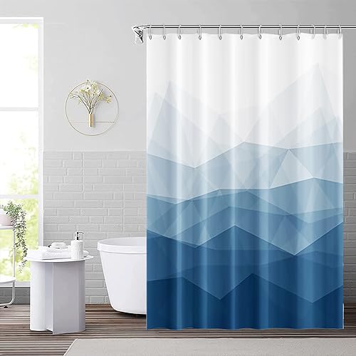48x72inch Navy Blue Ombre Geometric Shower Curtain Abstract Mountain Peak Abstract Art Texture Blue Gradient Color Casual Style Modern Home Decoration Bathroom Stall Bathtubs Curtain with Hooks - color: Blue Ombre, size: 48"W x 72"L (Pack of 1)