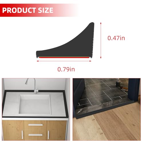 Flexible Shower Threshold Water Dam, Self Adhesive Silicone Water Barrier, Bathroom and Kitchen Water Strip, Shower Splash Guard for Dry and Wet Separation, 98inch, Black - color: Black, style: 98Inch