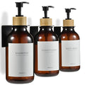 Shampoo and Conditioner Dispenser Wall Mounted Set of 3 Amber Bamboo - No Drill Shower Soap Dispenser for Bathroom Refillable - Spa Hotel Style Accessories by MaisoNovo - color: Amber Bamboo Set of 3