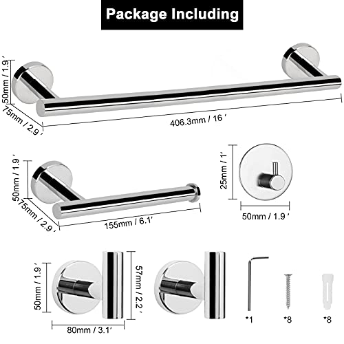 NearMoon Bathroom Hardware Set SUS 304 Thicken Stainless Steel-Towel Bar Set Include 16" Towel Rod, Toilet Paper Holder, Multifunctional Hooks Bathroom Accessories (Chrome Finish, 5 Pcs) - color: Chrome Finish