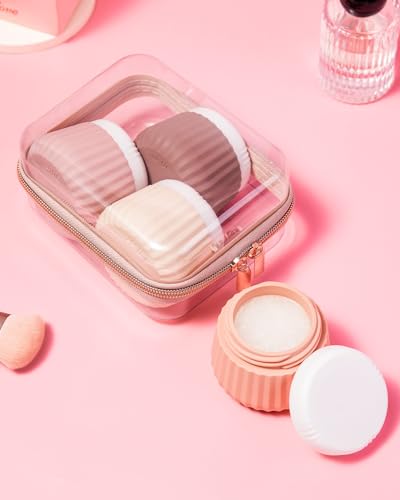 Mrsdry Travel Containers for Toiletries 4 Pack, Clear Hard Zipper Case, TSA Approved Travel Size Toiletries, With Clear Bag Leak Proof Silicone Jars, Creams Jars Carrying Small Items - color: Red Soil-Clear Hard Zipper Case, size: 3 oz