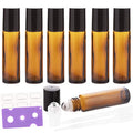 6Pcs 10ml Essential Oil Roller Bottles, with Stainless Steel Roller Balls, 10ml Amber Glass Roll on Bottles for Essential Oils, 1 Extra Roller Ball, 6 Labels, 1 Openers, 2 Droppers Included - color: Brown