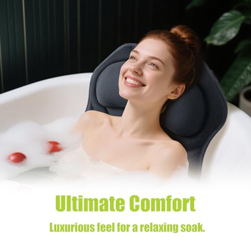 Full Body Bath Pillow for Tub - Extra Long & Thick Tub Pillow with Head, Back & Lumbar Support, 168 Non-Slip Suction Cups, Soft 5D Mesh Spa Cushion, Fits All Tubs-Gift for Soaking(Gray) - color: Grey