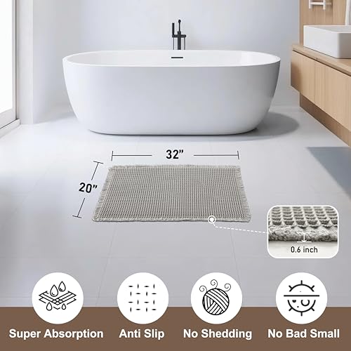 JIUZHEN Waffle Bath Mat Super Absorbent Bath Rugs Non Slip Bathroom Mats for Beside Tub Machine Washable Fast Drying Waffle Rugs for Bathroom Floor, 20" x 32", Grey - color: Grey, size: 1'8" x 2'8" (Rectangular)