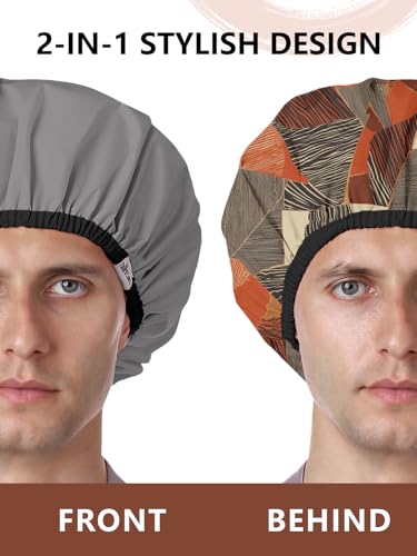 Years calm Shower Cap for Men, Waterproof Reusable Hair Cap with Dual-Layer Design, Reversible Double-Sided Use, Stretchable Elastic Band, Comfortable Fit for Shower, Gym, Hair Care & Travel - color: Red and gray