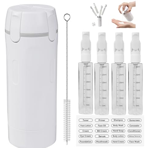 4 in 1 Travel Dispenser,4 Pack 30ML Travel Bottles for Toiletries,Refillable Leak Proof Portable Bottle Set for Shampoo,Shower Gel,Suitable for Travel,Gym,Vacation,Camping (White-1) - color: White-1