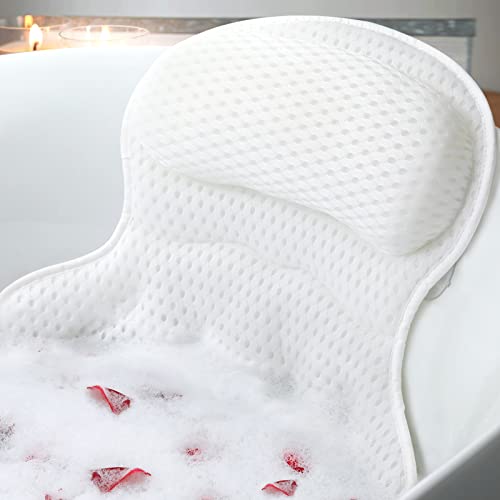 Bath Pillow Bathtub Pillow, Luxury Bath Pillows for Tub Neck and Back Support, Bath Tub Pillow Headrest with Soft 4D Mesh Fabric and Non-Slip Suction Cups, Relaxing Bath Accessories Spa Gifts - color: White