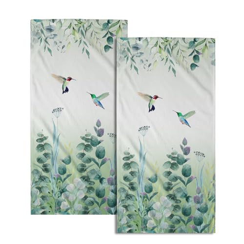 Sage Green Eucalyptus Leaves Hand Towels for Bathroom - Spring Summer 2PCS Watercolor Floral Soft Absorbent Fingertip Towel - Kitchen Dish Towels for Home Decor 14"x28" - color: Sage Green Eucalyptus