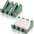 Cunhill 2 Pieces Silicone Soap Dish Self Draining Soap Dish Shower Waterfall Bar Soap Holder Tray with Drain Soap Saver for Kitchen Bathroom Accessories (Light Green) - color: Light Green