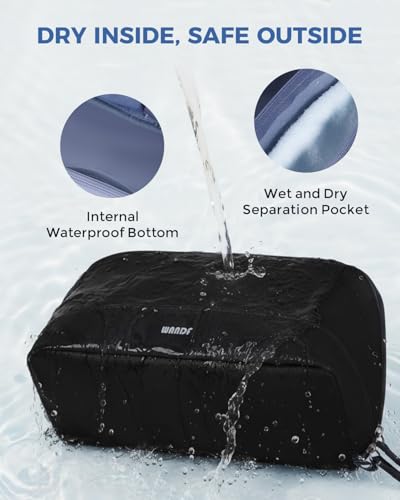 WANDF PU Leather Toiletry Bag for Men, Dopp Kit with Hanging Pouch | Water-Resistant Fabric, Travel Bag for Toiletries, Compact Storage, Shaving Accessories, Weekend Trips - color: Medium Plus, Black, size: Medium Plus