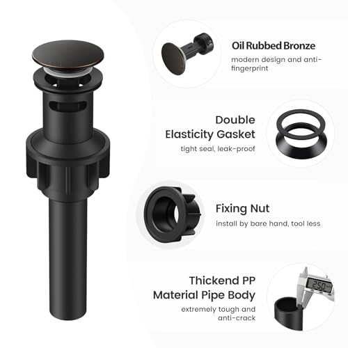 Bathroom Sink Drain with Overflow with Hair Catcher Anti-Clog Sink Strainer | Hurran Bathroom Sink Stopper for 1.65"-1.9" Hole, Plastic Pop-up Drain for Bathroom Vanity Vessel Sink, Oil Rubbed Bronze - color: Oil Rubbed Bronze