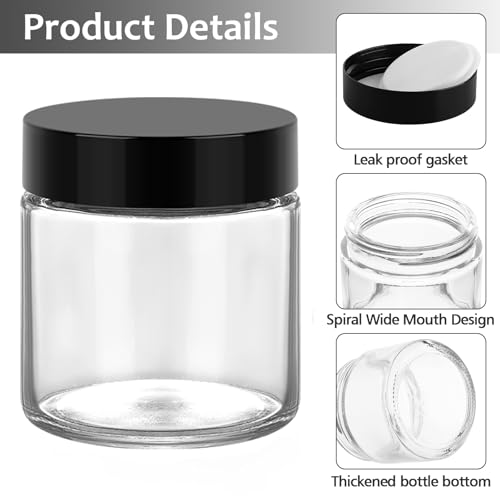 Accmor 4 oz Glass Jars with Black Lids, 4 Pack Empty Glass Jars Makeup Sample Container with Inner Liners, Leakproof Round Airtight Cosmetic Travel Containers for Lotions, Creams, Candle Making - color: Black, size: 4 Ounce