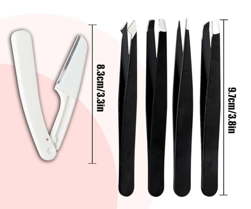 Tweezers for Women Facial Hair Eyebrow Kit Tweezer Set Black | Removal Tweezers Professional [9+1 PCS] Professional Stainless Steel Women &Men,Black Beauty Sets - color: Black