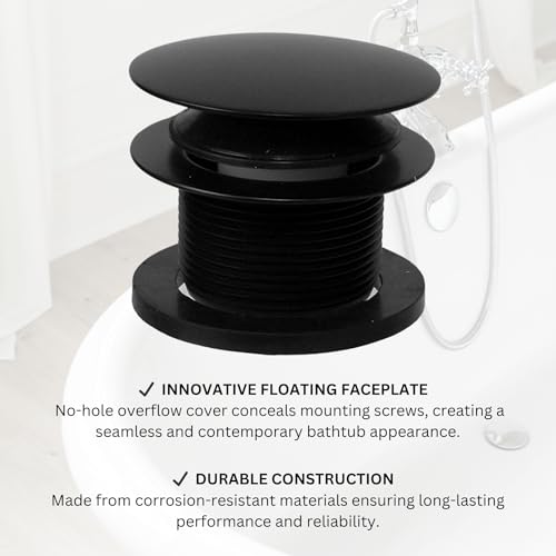 Westbrass A398RK-62 1-1/2" NPSM Coarse Thread Mushroom Tip-Toe Bathtub Drain Stopper with Illusionary Overflow Faceplate, Matte Black - color: Matte Black