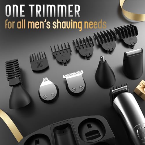 Ufree Beard Trimmer for Men, Waterproof Electric Razor, Grooming Kit | Stainless steel blades, six interchangeable heads, wet and dry use, USB rechargeable, for face body nose ear trimming, silver - color: Silver