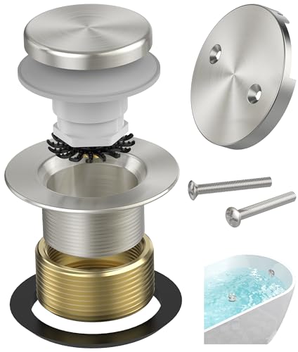 Brushed Nickel Tub Drain Kit with Hair Catcher, Premium Brass Tip-Toe Bathroom Tub Drain Replacement and 2-Hole Overflow Faceplate, 11.5/16 UNC Bathtub Drain Stopper Assembly - color: Brushed Nickel