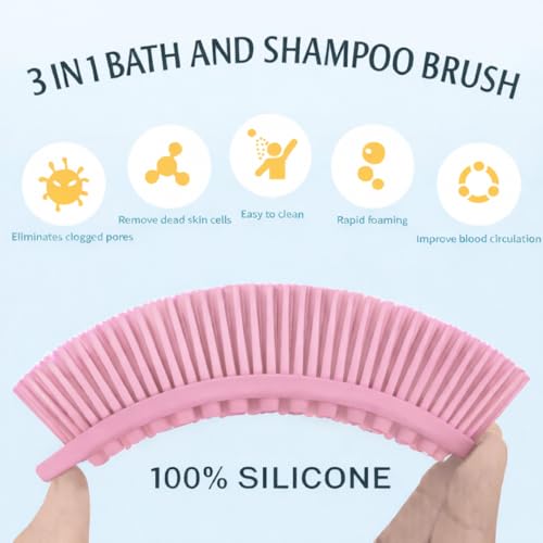 All-in-One Exfoliating Shower Brush – Gentle Silicone Loofah for Sensitive Skin with Dual-Purpose Scalp Massage for Spa-Quality Showers Daily (1pck) (Pink) - color: Pink