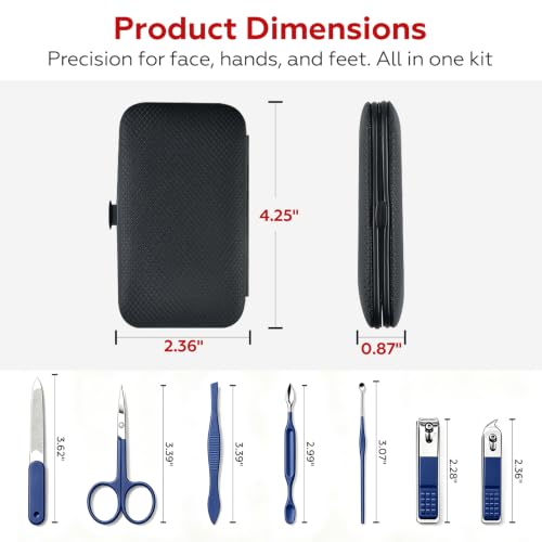 Manicure Set Nail Clippers Grooming Kit with Travel Case, Personal Care Tools Birthday Fathers Mothers Day Gifts for Men Women (Blue) - color: Blue