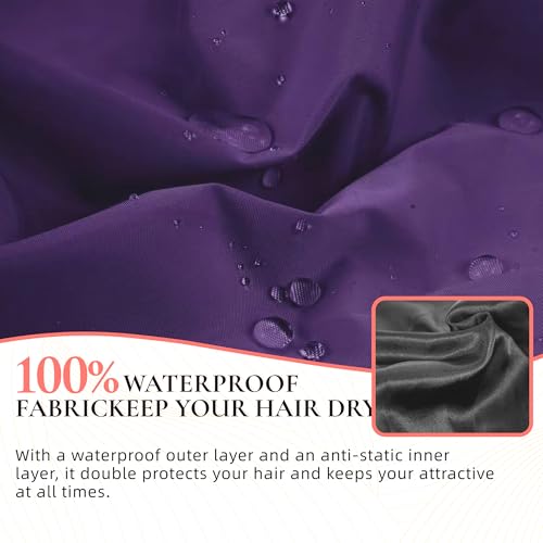 Extra Large Shower Cap for Women, Reusable Waterproof Shower Bonnet with Satin Lining, Double Layer Washable Bath Hair Cap for Braids, Locs, Long Thick Curly Hair, Natural Hair(Big Dark Purple) - color: Dark Purple