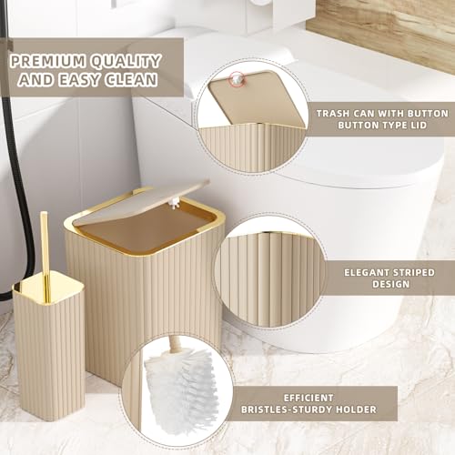 XLHOMO 26PC Bathroom Accessories Set - Gorgeous Beige Bathroom Set, Bathroom Accessory Set, Shower Curtain Set with Bathtub Mats for Shower Tub, Trash Can & Soap Dispenser - size: Bath Set+Bathtub Mat+Shower Curtain&Rugs, style: Beige&Gold