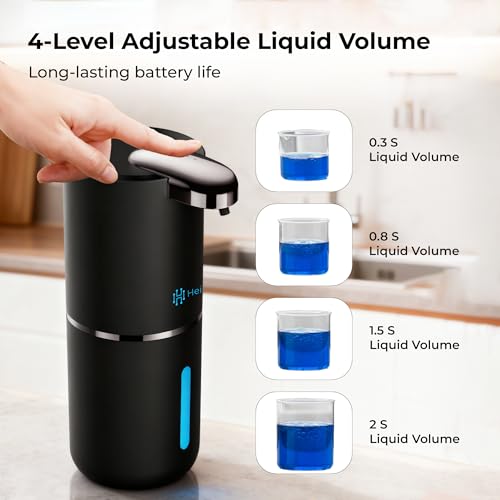 Automatic Liquid Soap Dispenser, Black | IPX5 Waterproof 12.8oz / 380mL Capacity 4 Adjustable Liquid Levels USB-C Rechargeable Long-Lasting Battery - color: Black (Liquid)