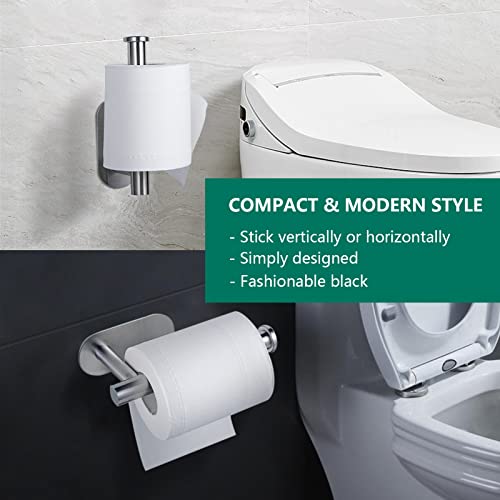 YUET Toilet Roll Holder Self Adhesive Holders Tissue 3M Stand Hanger Bathroom, Kitchen, Washroom Premium Thicken SUS-304 Stainless Steel, No Drilling,Strong Adhesiveness Rustproof (Brushed Silver) - color: Silver