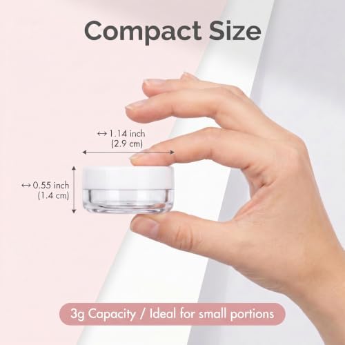 3 Gram Sample Jars with Lids, 25 Count Mini Cosmetic Containers - Makeup Travel Containers with Labels, Tiny Disposable Spatulas - color: White